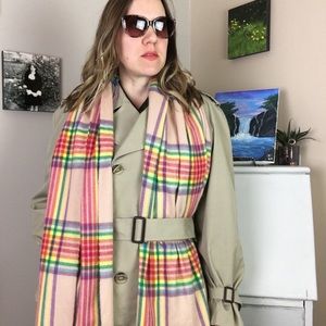 Topshop Rainbow Plaid Soft Fringe Knit Scarf